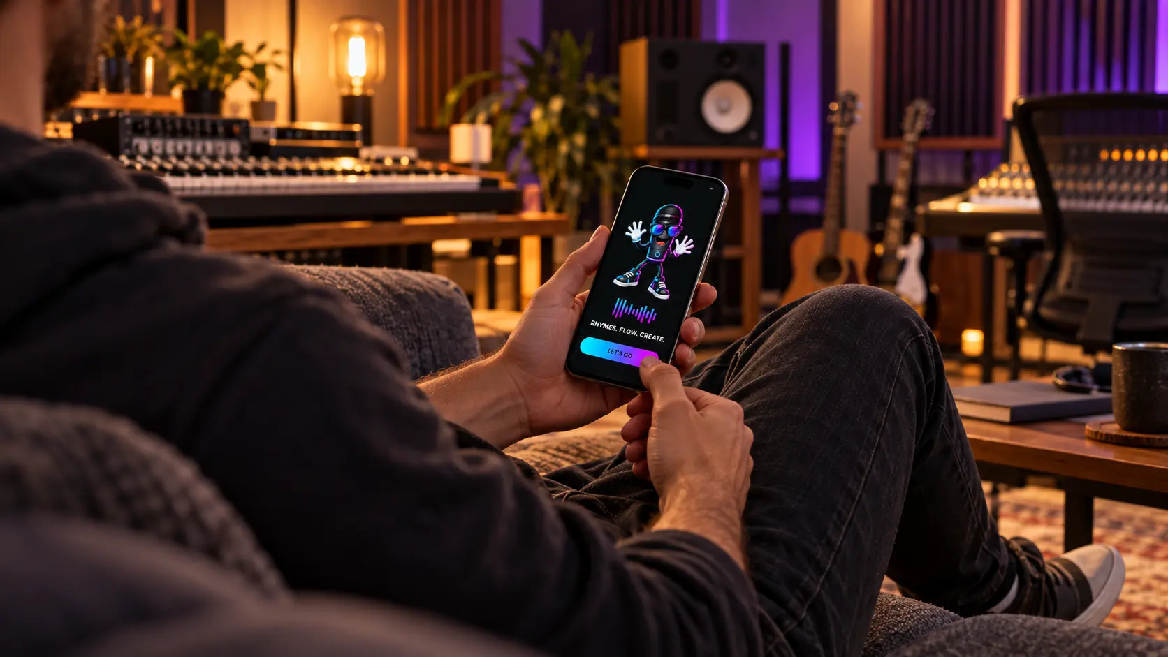 Creative mobile application displayed in a music studio